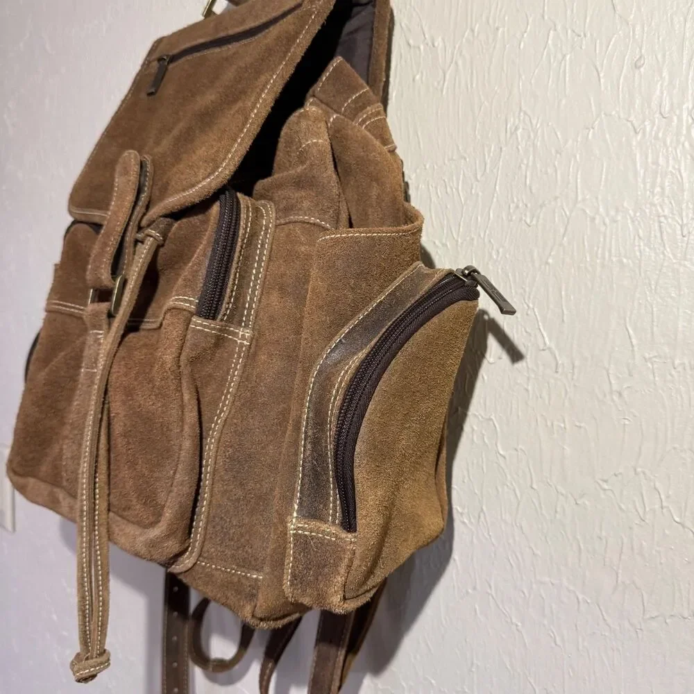 Claire Chase JEG Distressed Genuine Nubuck Brown Leather Urban City Backpack Bag